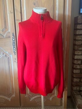 Women's Red Half-Zip Turtleneck Sweater